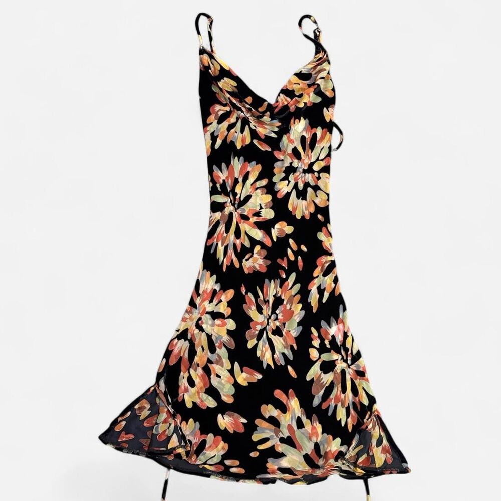 Rat & Boa Soleil Black, Orange Floral Velvet Burnout Silk Cowl Neck Mini Dress S - Picture 5 of 8